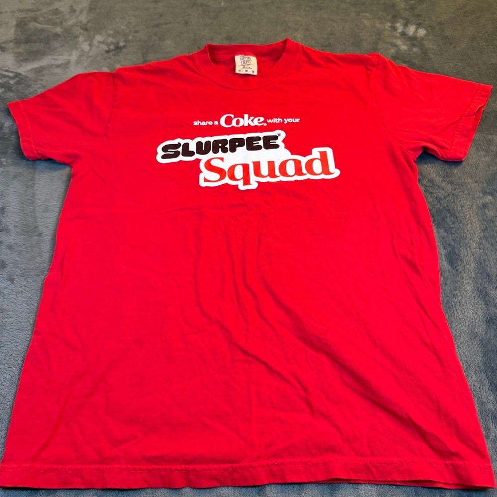 Comfort Colors Slurpee Squad Graphic T Shirt Mens Medium Red Coca Cola Promo